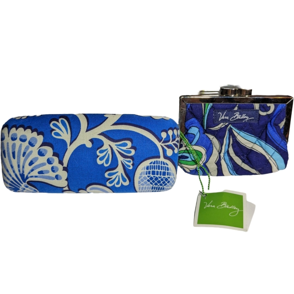 Vera Bradley 💠Blue Lagoon Hard Case Eyeglass +kiss lock coin wallet - Picture 6 of 7